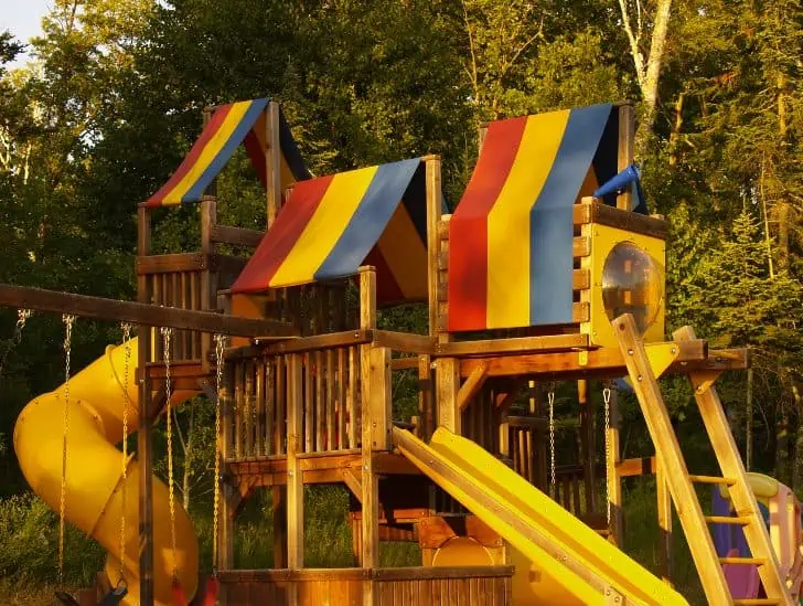 Outdoor playset with sunset.